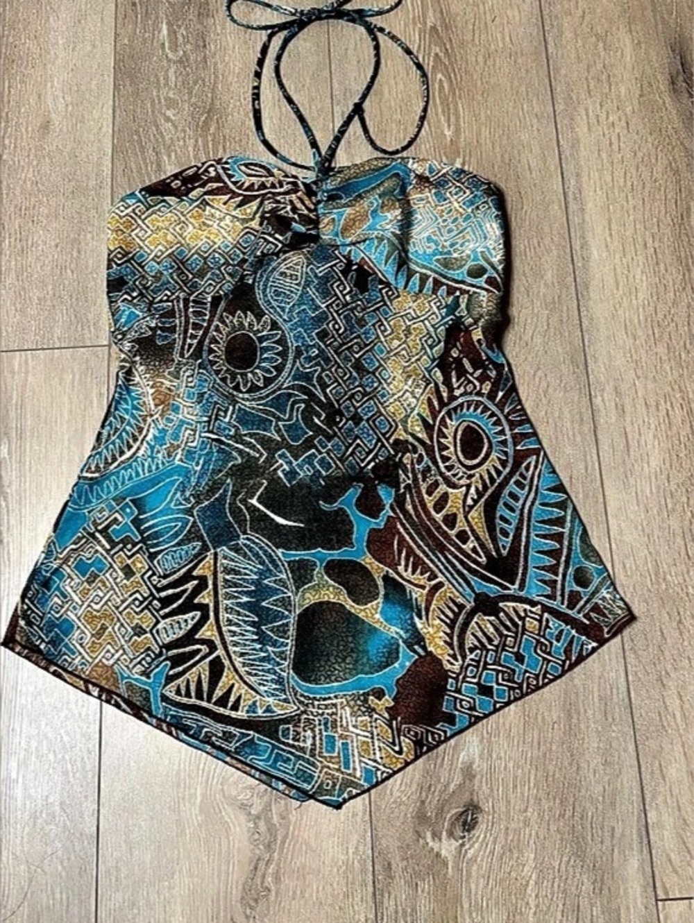 Y2k Geometric Blue & Brown Crop Top Like New - Picture 1 of 4